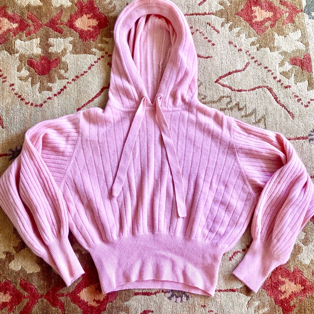 Pink Ribbed Crush Cashmere Hoodie Sweater XS excellent condition, no flaws